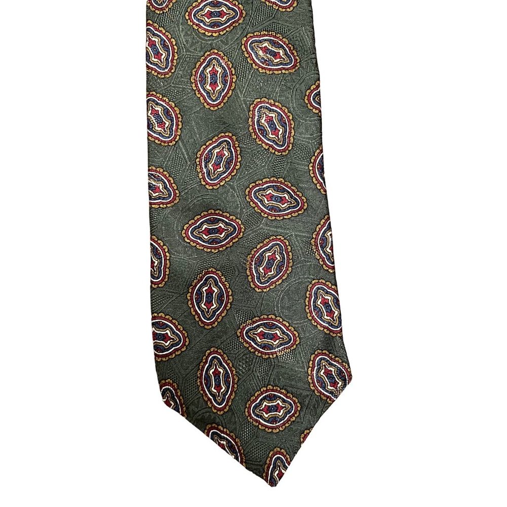 Parisian Signature Men's Classic Silk Necktie Blue With Gold Red White Accents